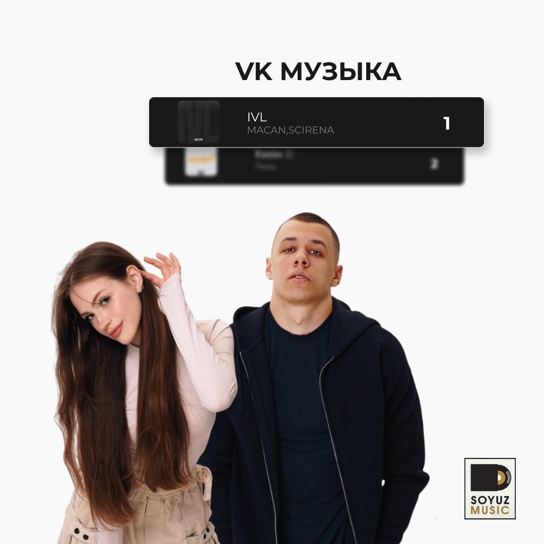 MACAN, SCIRENA взлетают на вершину чарта VK Музыки с новым хитом «IVL».
